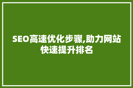 SEO高速优化步骤,助力网站快速提升排名