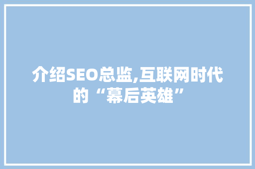 介绍SEO总监,互联网时代的“幕后英雄”