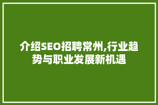 介绍SEO招聘常州,行业趋势与职业发展新机遇