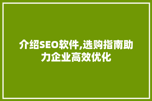介绍SEO软件,选购指南助力企业高效优化