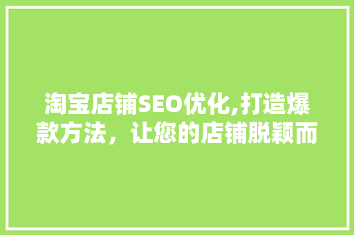 淘宝店铺SEO优化,打造爆款方法，让您的店铺脱颖而出！