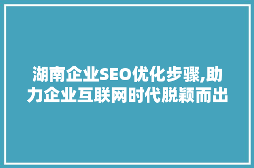 湖南企业SEO优化步骤,助力企业互联网时代脱颖而出