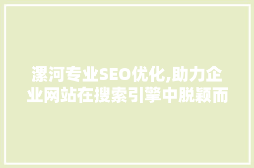 漯河专业SEO优化,助力企业网站在搜索引擎中脱颖而出