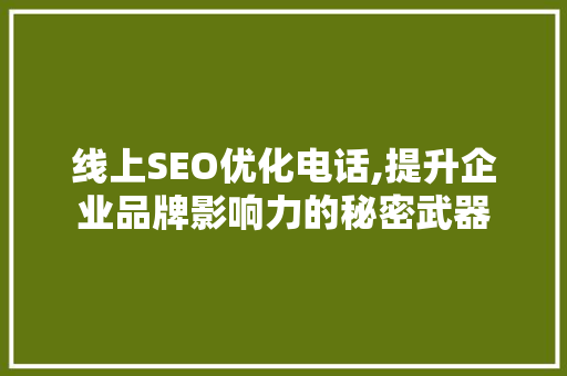 线上SEO优化电话,提升企业品牌影响力的秘密武器