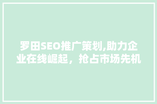 罗田SEO推广策划,助力企业在线崛起，抢占市场先机
