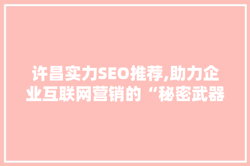 许昌实力SEO推荐,助力企业互联网营销的“秘密武器”