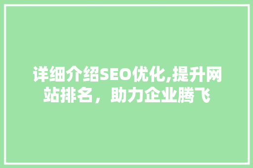 详细介绍SEO优化,提升网站排名，助力企业腾飞