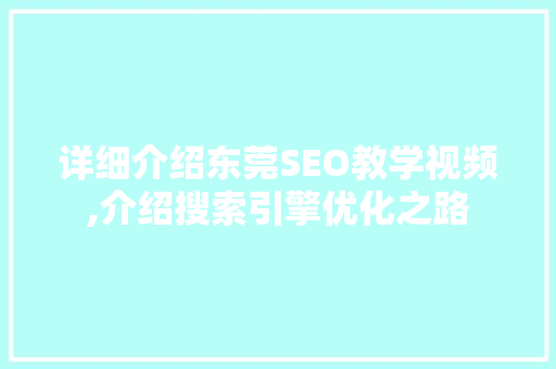 详细介绍东莞SEO教学视频,介绍搜索引擎优化之路