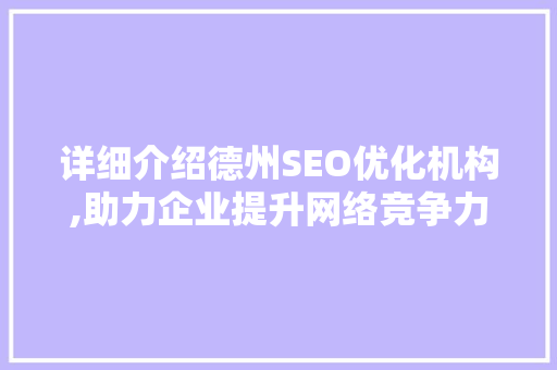 详细介绍德州SEO优化机构,助力企业提升网络竞争力