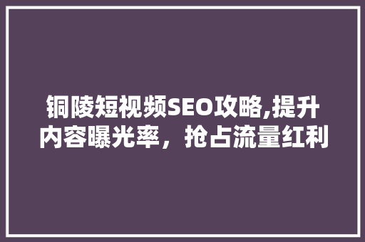 铜陵短视频SEO攻略,提升内容曝光率，抢占流量红利