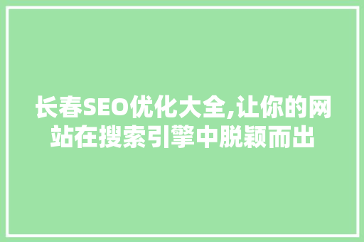 长春SEO优化大全,让你的网站在搜索引擎中脱颖而出