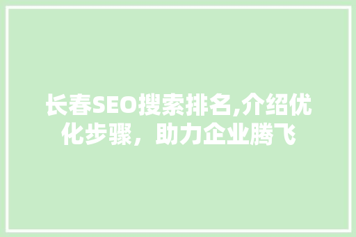 长春SEO搜索排名,介绍优化步骤，助力企业腾飞