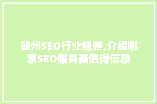 随州SEO行业翘楚,介绍哪家SEO服务商值得信赖