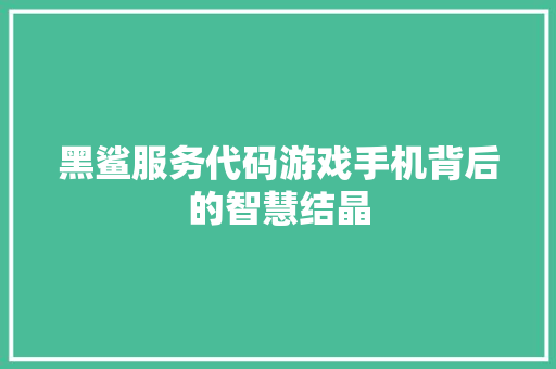 黑鲨服务代码游戏手机背后的智慧结晶