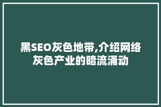 黑SEO灰色地带,介绍网络灰色产业的暗流涌动