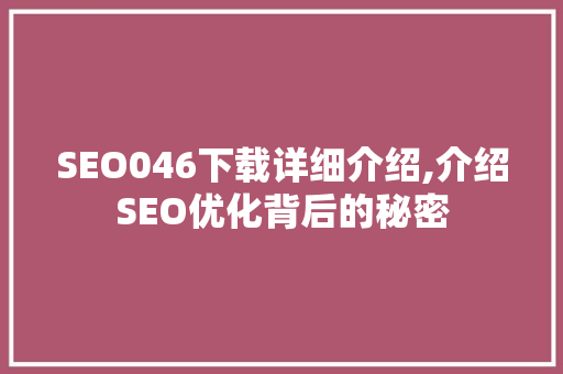 SEO046下载详细介绍,介绍SEO优化背后的秘密