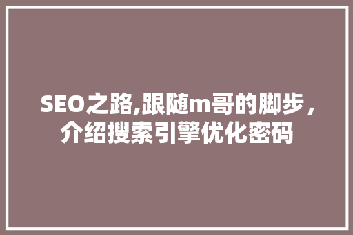 SEO之路,跟随m哥的脚步，介绍搜索引擎优化密码  第1张