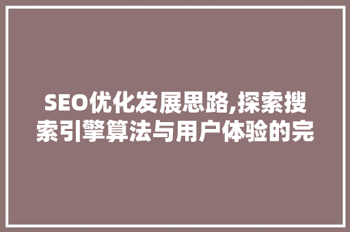 SEO优化发展思路,探索搜索引擎算法与用户体验的完美契合