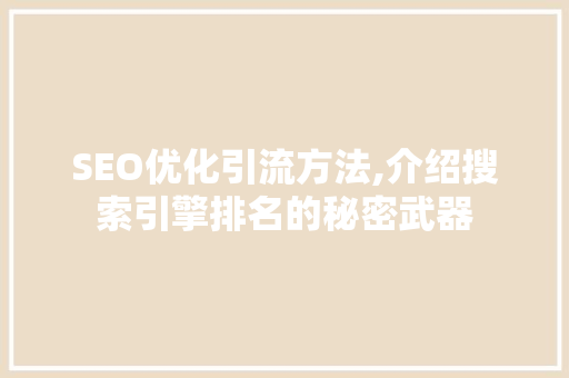 SEO优化引流方法,介绍搜索引擎排名的秘密武器