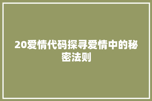 20爱情代码探寻爱情中的秘密法则