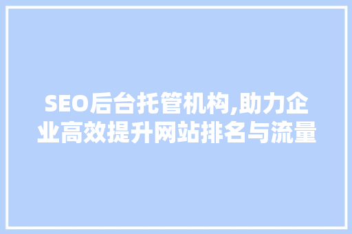 SEO后台托管机构,助力企业高效提升网站排名与流量