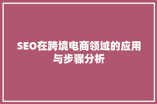 SEO在跨境电商领域的应用与步骤分析