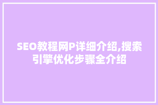 SEO教程网P详细介绍,搜索引擎优化步骤全介绍