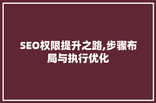 SEO权限提升之路,步骤布局与执行优化