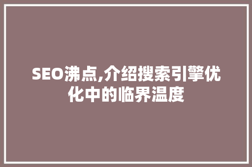SEO沸点,介绍搜索引擎优化中的临界温度