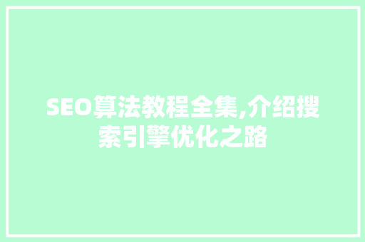 SEO算法教程全集,介绍搜索引擎优化之路