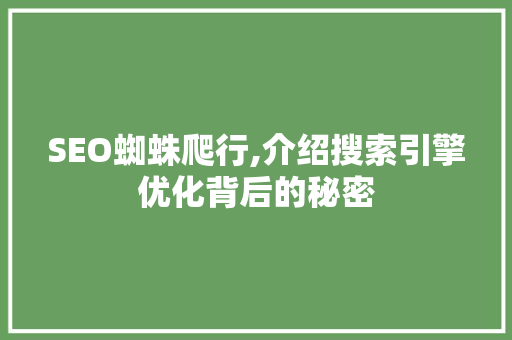 SEO蜘蛛爬行,介绍搜索引擎优化背后的秘密