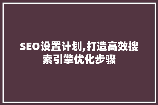 SEO设置计划,打造高效搜索引擎优化步骤