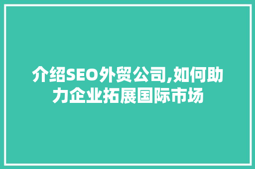 介绍SEO外贸公司,如何助力企业拓展国际市场