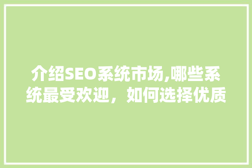 介绍SEO系统市场,哪些系统最受欢迎，如何选择优质产品  第1张