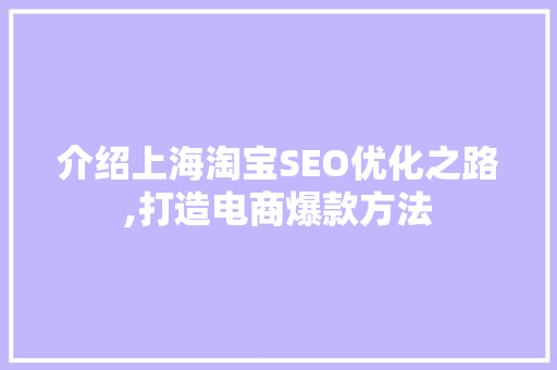 介绍上海淘宝SEO优化之路,打造电商爆款方法