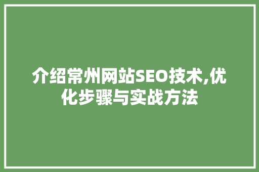 介绍常州网站SEO技术,优化步骤与实战方法