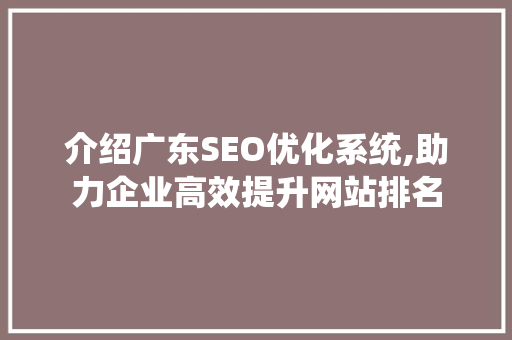 介绍广东SEO优化系统,助力企业高效提升网站排名