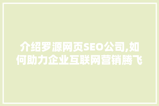 介绍罗源网页SEO公司,如何助力企业互联网营销腾飞