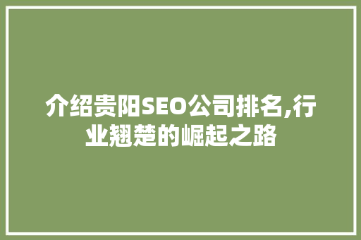 介绍贵阳SEO公司排名,行业翘楚的崛起之路