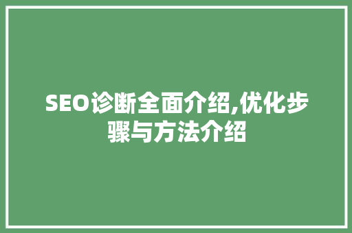 SEO诊断全面介绍,优化步骤与方法介绍