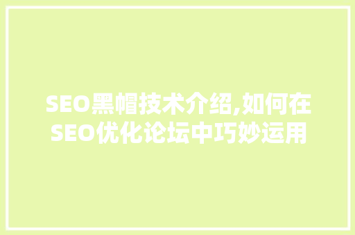 SEO黑帽技术介绍,如何在SEO优化论坛中巧妙运用