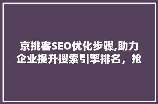 京挑客SEO优化步骤,助力企业提升搜索引擎排名，抢占市场先机