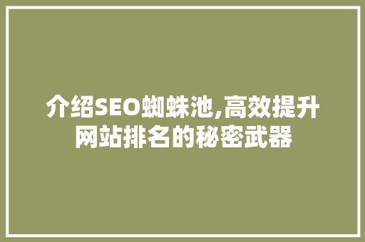 介绍SEO蜘蛛池,高效提升网站排名的秘密武器