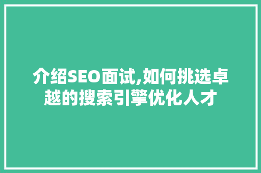 介绍SEO面试,如何挑选卓越的搜索引擎优化人才