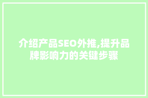 介绍产品SEO外推,提升品牌影响力的关键步骤
