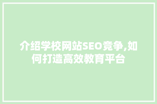 介绍学校网站SEO竞争,如何打造高效教育平台