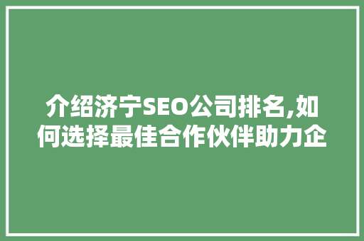 介绍济宁SEO公司排名,如何选择最佳合作伙伴助力企业腾飞