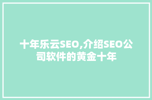 十年乐云SEO,介绍SEO公司软件的黄金十年
