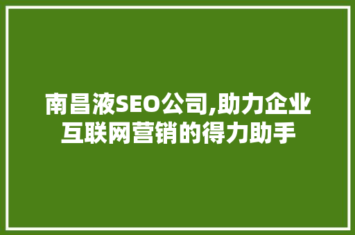 南昌液SEO公司,助力企业互联网营销的得力助手