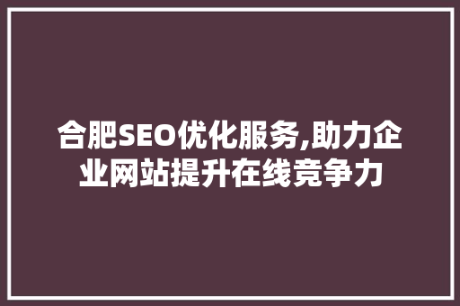 合肥SEO优化服务,助力企业网站提升在线竞争力